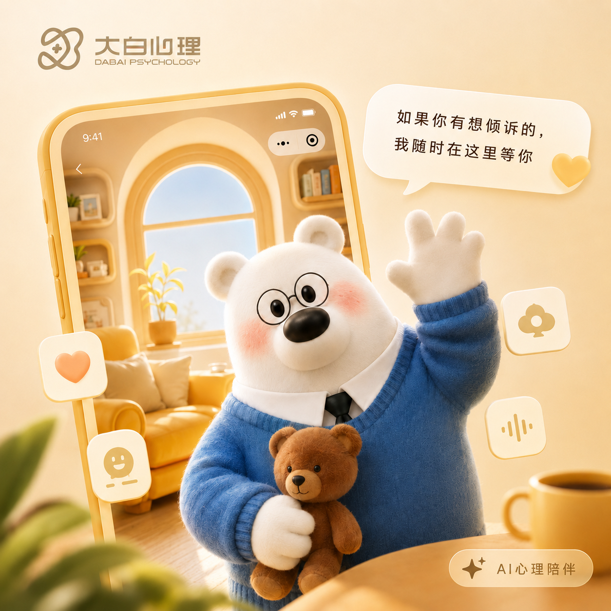 大白心理咨询室与小熊形象
